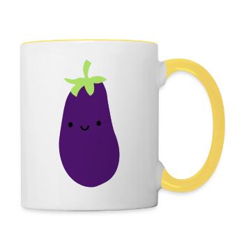 aubergine mit gesicht augen mund niedlich suess ge - Tasse zweifarbig - Weiß/Gelb - Rechts