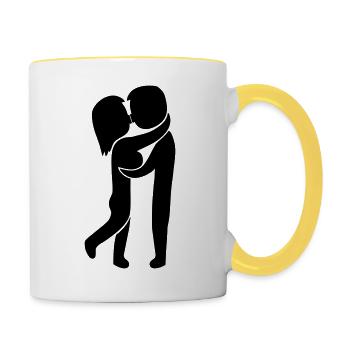 Pärchen küsst sich - Tasse zweifarbig - Weiß/Gelb - Rechts