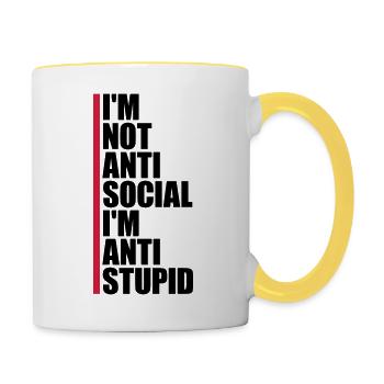 not antisocial anti stupid - Contrasting Mug - white/yellow - Right