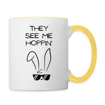 They see me hoppin' Funny Easter - Contrasting Mug - white/yellow - Right