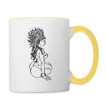 Indian woman // Flowers - Contrasting Mug - white/yellow - Right