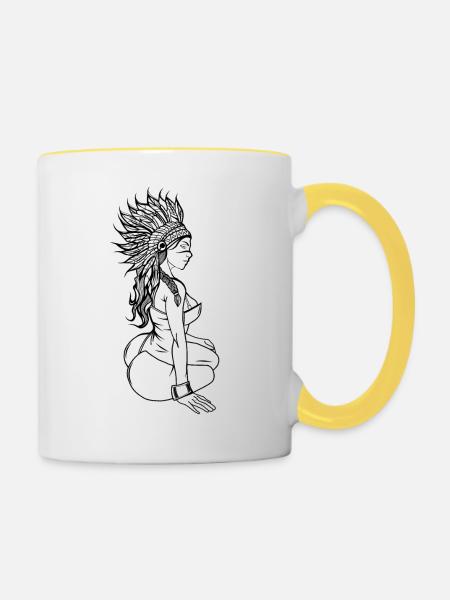 Indianerfrau // Blumen - Tasse zweifarbig - Weiß/Gelb