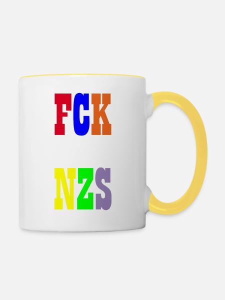 FCK NZS - Tasse zweifarbig - Weiß/Gelb