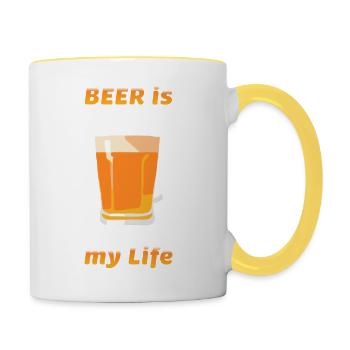 Bouteille de bière Mug Booze Enterrement de vie de garçon 6 - Mug contrasté - blanc/jaune - Droite