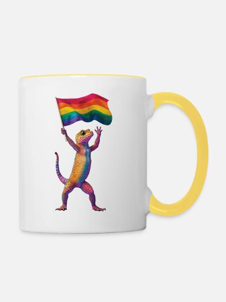 Gecko - Tasse zweifarbig - Weiß/Gelb
