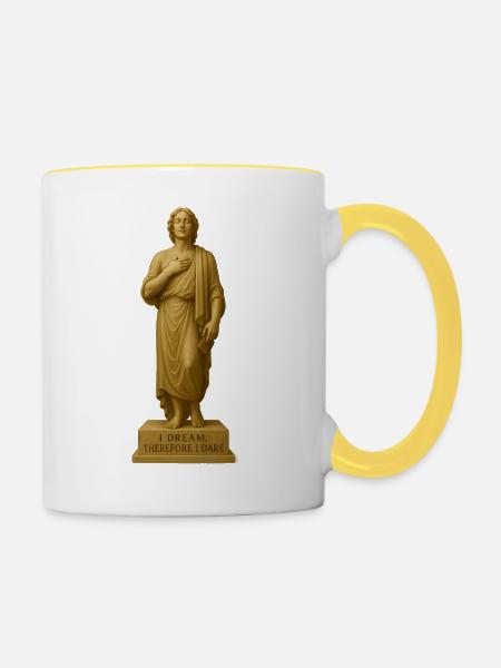 Meditative Statue mit inspirierendem Zitat - Tasse zweifarbig - Weiß/Gelb