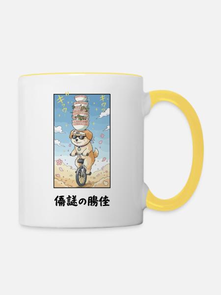 Noodle Stack Pup auf Einrad - Tasse zweifarbig - Weiß/Gelb