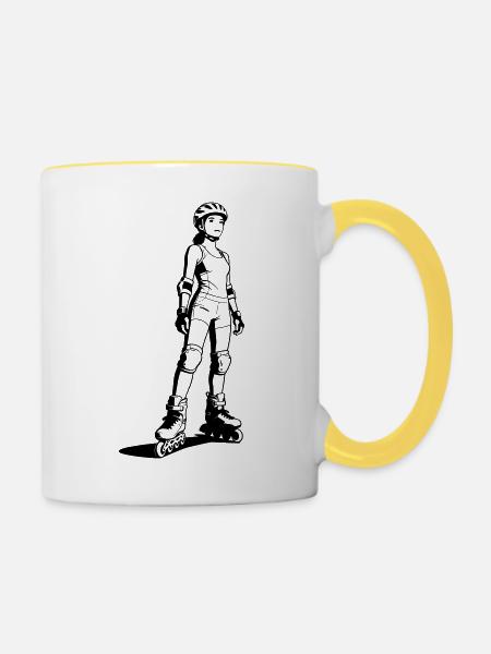 Inline-Skating - Tasse zweifarbig - Weiß/Gelb