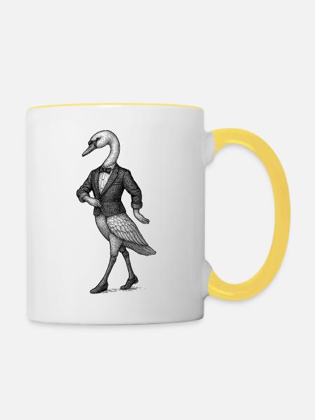 Schwan im Smoking - Tasse zweifarbig - Weiß/Gelb