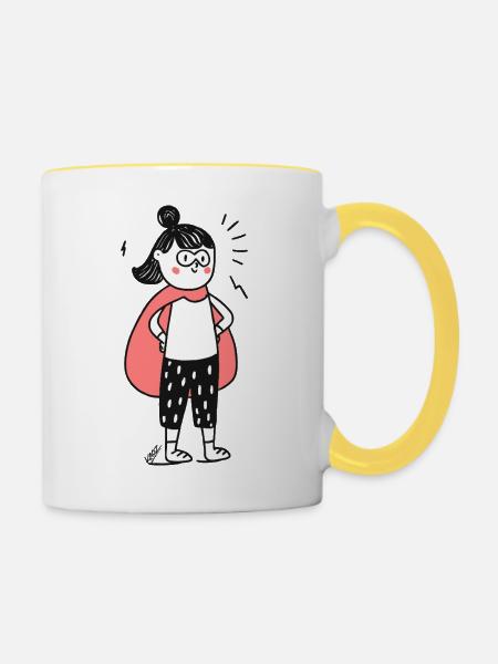 Selbstbewusstes Kind-Helden-Doodle - Tasse zweifarbig - Weiß/Gelb
