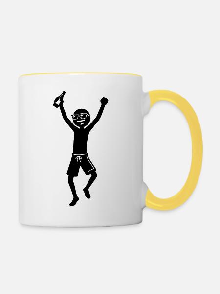 Party Jubel Bier Strichmännchen Schwarz - Tasse zweifarbig - Weiß/Gelb
