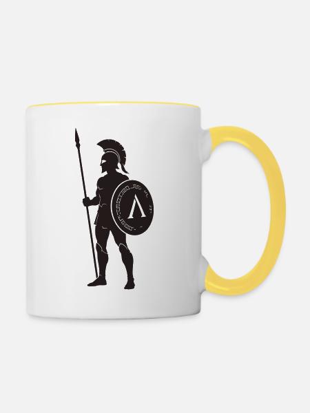 Spartanischer Krieger mit Lambda-Schild - Tasse zweifarbig - Weiß/Gelb