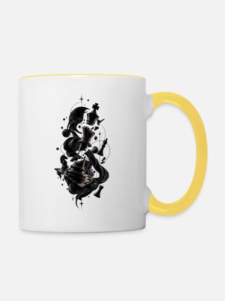 Schachkunst – Epischer gebrochener König & Brett- - Tasse zweifarbig - Weiß/Gelb
