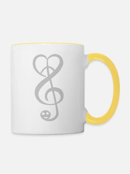 peace love music - Tasse zweifarbig - Weiß/Gelb