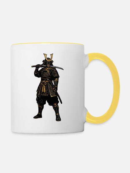 Samurai-Krieger in goldener Rüstung - Tasse zweifarbig - Weiß/Gelb
