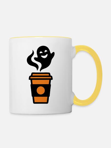 Kaffeebecher Geist Halloween Logo - Tasse zweifarbig - Weiß/Gelb