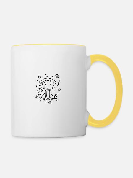 kleiner lustiger Baby Affe - Tasse zweifarbig - Weiß/Gelb