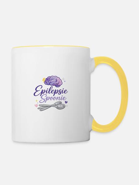 Epilepsie Spoonie: Hirn & Löffel Design - Tasse zweifarbig - Weiß/Gelb