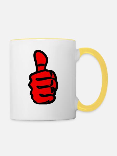 Groß Thumbs-Up - Tasse zweifarbig - Weiß/Gelb
