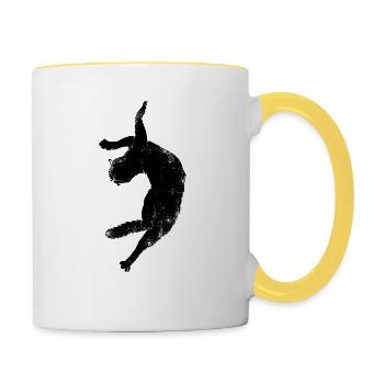 fliegende Katze - Tasse zweifarbig - Weiß/Gelb - Rechts