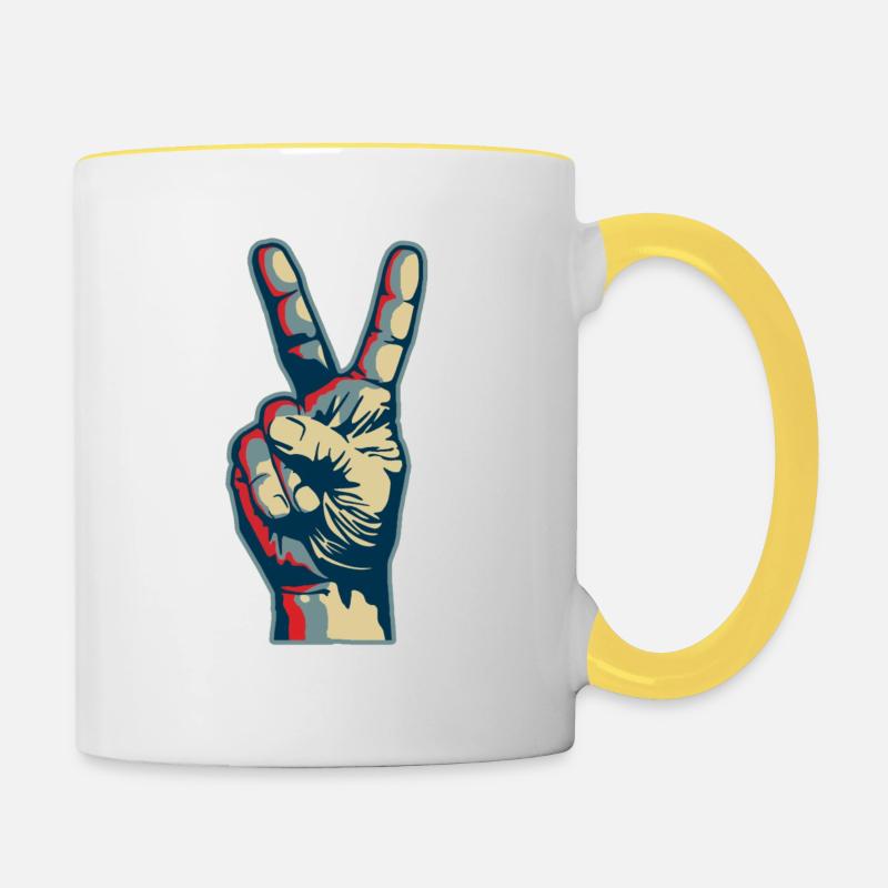 Peace hand - Contrasting Mug - white/yellow