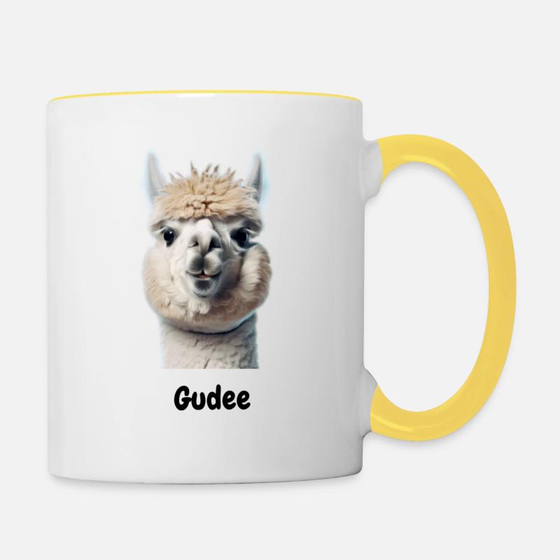 A funny llama says Gudee - Contrasting Mug - white/yellow