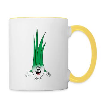 Joyeux poireau Dessin animé Légumes Végétalien - Mug contrasté - blanc/jaune - Droite