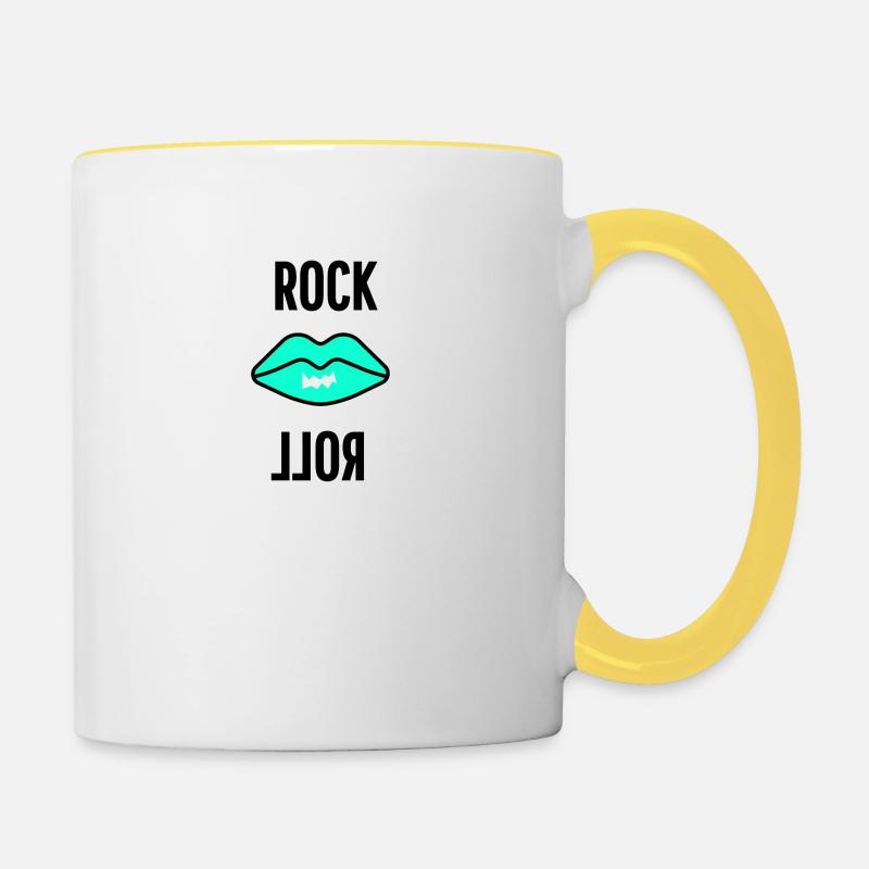 Rock n roll lips blue - Mug contrasté - blanc/jaune