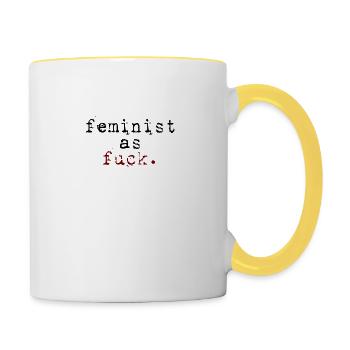 feminist as fuck - Tasse zweifarbig - Weiß/Gelb - Rechts