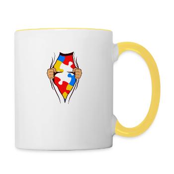 Autisme enfant super héros Journée Asperger de l'autisme - Mug contrasté - blanc/jaune - Droite