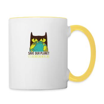 sauver la planète - Mug contrasté - blanc/jaune - Droite