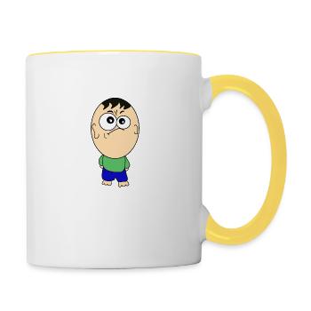 Lustige Bilder mit riesen Kopf - Tasse zweifarbig - Weiß/Gelb - Rechts