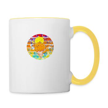 Chat coucher de soleil mangeant de la glace - Mug contrasté - blanc/jaune - Droite
