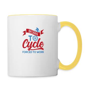 Born to cycle Geschenk Fahrrad Radfahrer Sport - Tasse zweifarbig - Weiß/Gelb - Rechts