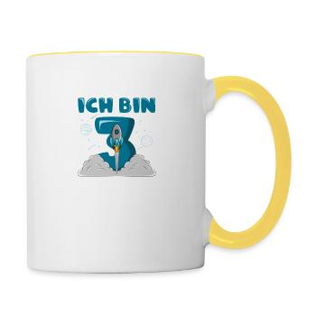 3 Geburtstag ICH BIN SCHON 3 3 Jahre Junge Rakete - Tasse zweifarbig - Weiß/Gelb - Rechts