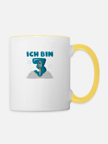 3 Geburtstag ICH BIN SCHON 3 3 Jahre Junge Rakete - Tasse zweifarbig - Weiß/Gelb