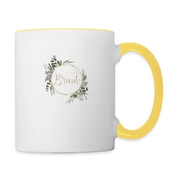 Team Braut! Eukalyptus Kreis - Tasse zweifarbig - Weiß/Gelb - Rechts