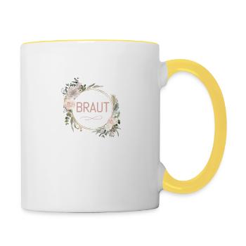 Team Braut! Eukalyptus Blumen Kreis - Tasse zweifarbig - Weiß/Gelb - Rechts