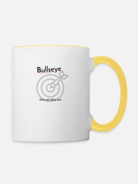 Bullseye Dart 80% Glück - Tasse zweifarbig - Weiß/Gelb