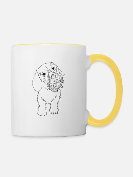 Rauhaardackel - Tasse zweifarbig - Weiß/Gelb