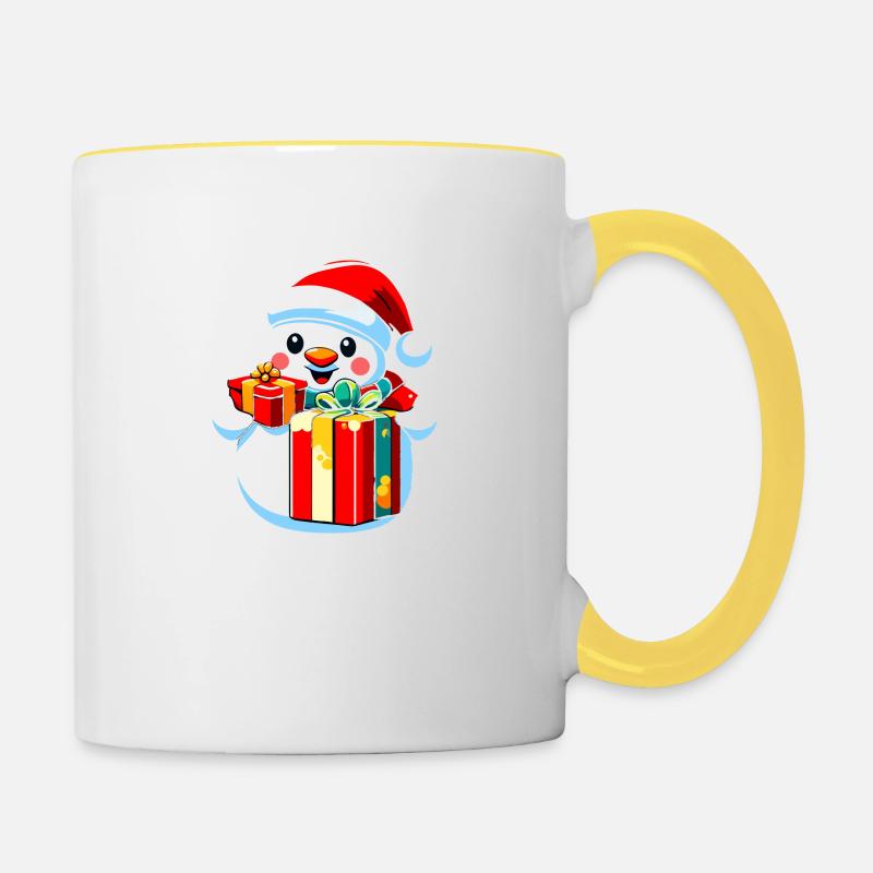 snowman with gifts - Contrasting Mug - white/yellow