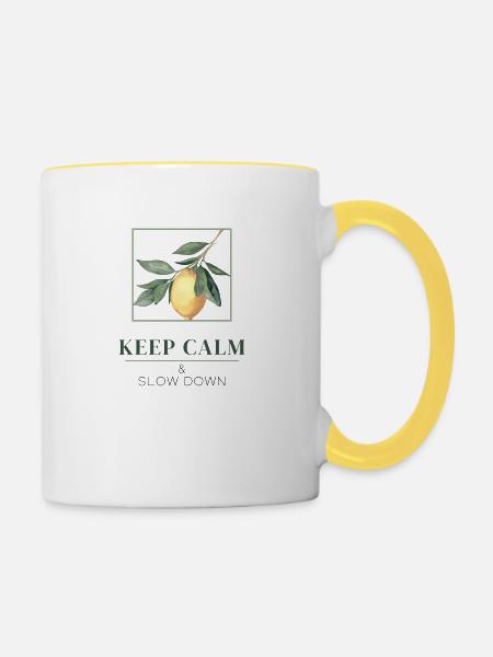 Keep Calm & Slow Down - Tasse zweifarbig - Weiß/Gelb