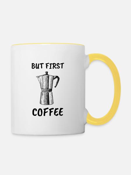 Aber erste Kaffee Puns - Tasse zweifarbig - Weiß/Gelb