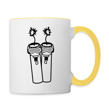 2 freunde team duo party dj musik cool gesicht lac - Tasse zweifarbig - Weiß/Gelb - Rechts