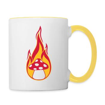 feuer brennen flammen heiss pilz fliegenpilz rot p - Tasse zweifarbig - Weiß/Gelb - Rechts
