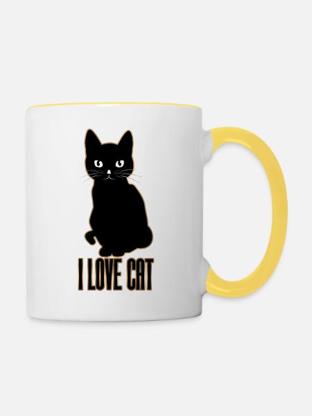 I love Cat-katze - Tasse zweifarbig - Weiß/Gelb