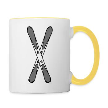 ueberkreuz urlaub sport 2 ski bretter fahren winte - Tasse zweifarbig - Weiß/Gelb - Rechts