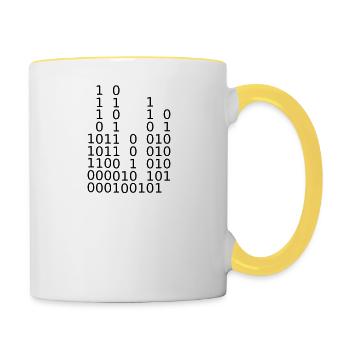 Zahlen gespiegelt spiegelung science fiction linie - Contrasting Mug - white/yellow - Right