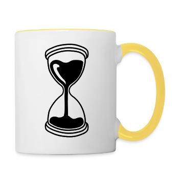 sekundenglas sanduhr zeit laeuft ab anzeige fallen - Tasse zweifarbig - Weiß/Gelb - Rechts