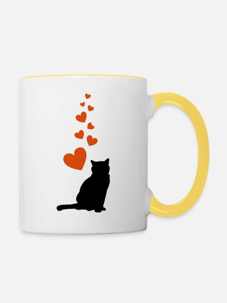 cat hearts - Tasse zweifarbig - Weiß/Gelb